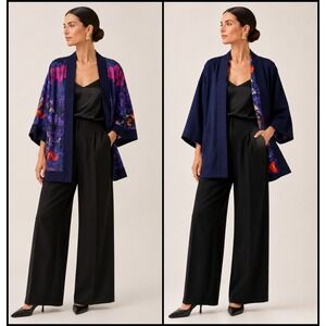 Shanghai Tang Reversible Mulberry Silk Kimono Jacket Chinoiserie Print Art XL